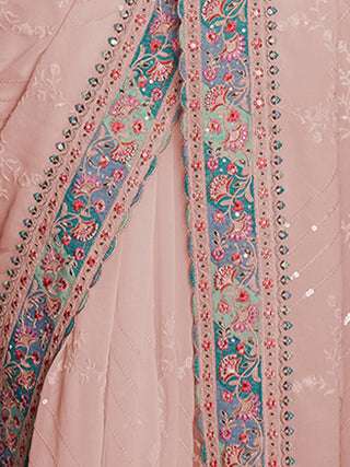 Beautiful Pink Georgette Embroidered Saree With Unstitched Blouse Clothsvilla