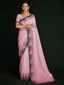 Classic Pink Georgette Embroidered Saree With Unstitched Blouse Clothsvilla