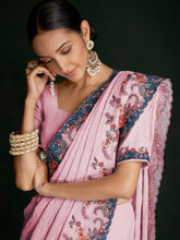 Load image into Gallery viewer, Classic Pink Georgette Embroidered Saree With Unstitched Blouse Clothsvilla