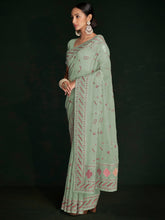 Load image into Gallery viewer, Designer Sea Green Georgette Embroidered Saree With Unstitched Blouse Clothsvilla
