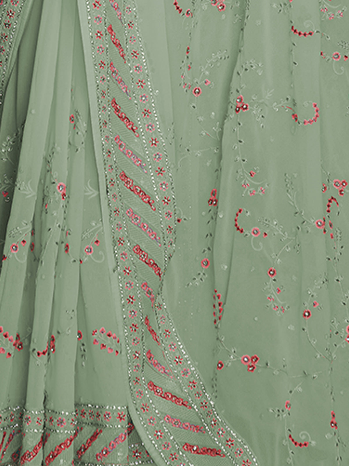 Designer Sea Green Georgette Embroidered Saree With Unstitched Blouse Clothsvilla