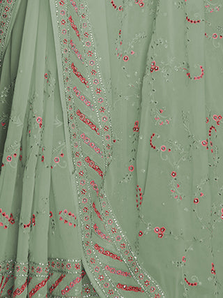 Designer Sea Green Georgette Embroidered Saree With Unstitched Blouse Clothsvilla
