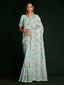 Beautiful Blue Georgette Embroidered Saree With Unstitched Blouse Clothsvilla