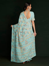 Load image into Gallery viewer, Beautiful Blue Georgette Embroidered Saree With Unstitched Blouse Clothsvilla