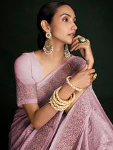 Load image into Gallery viewer, Modren Pink Georgette Embroidered Saree With Unstitched Blouse Clothsvilla