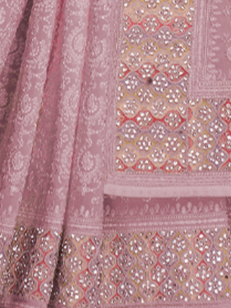 Modren Pink Georgette Embroidered Saree With Unstitched Blouse Clothsvilla