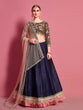 Load image into Gallery viewer, Dark Blue Embroidered Semi Stitched Lehenga With Unstitched Blouse Clothsvilla