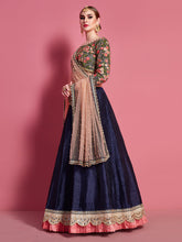 Load image into Gallery viewer, Dark Blue Embroidered Semi Stitched Lehenga With Unstitched Blouse Clothsvilla