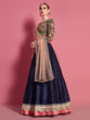 Load image into Gallery viewer, Dark Blue Embroidered Semi Stitched Lehenga With Unstitched Blouse Clothsvilla