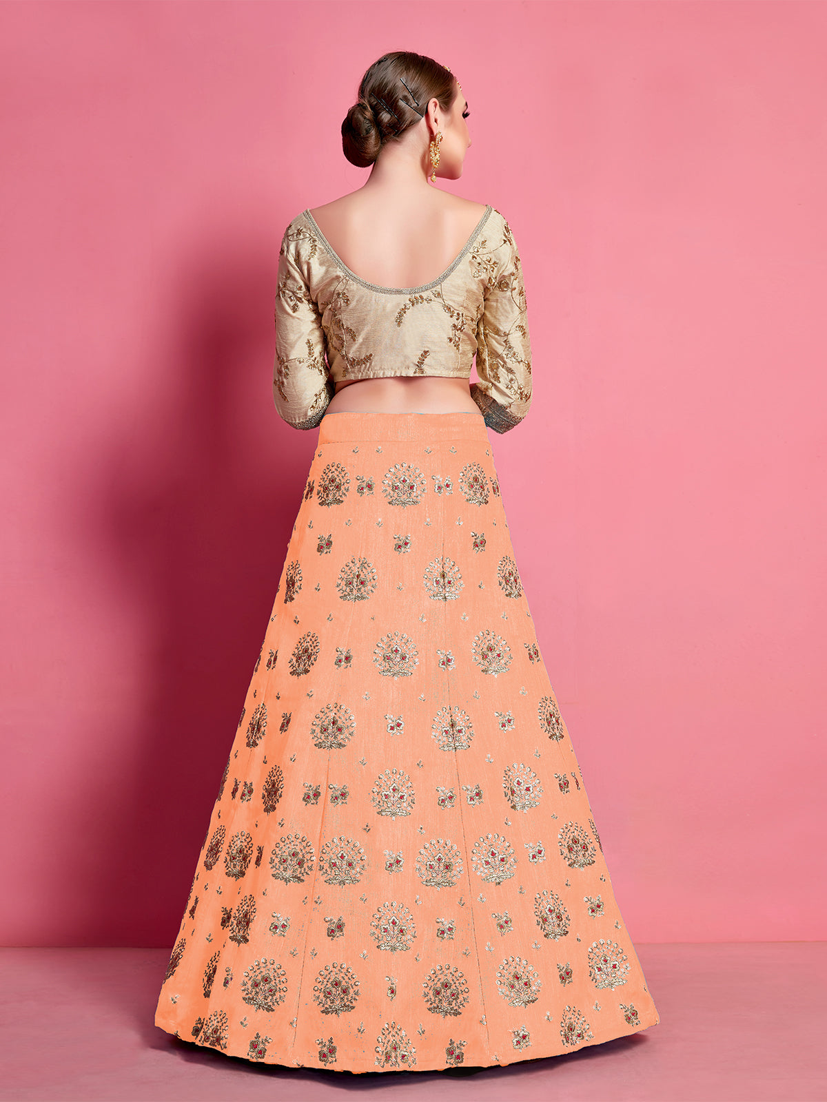Orange Embroidered Semi Stitched Lehenga With Unstitched Blouse Clothsvilla