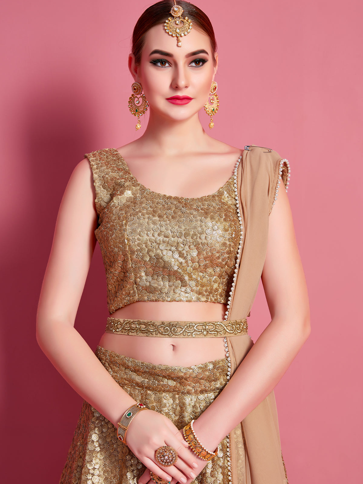 Golden Soft Net Semi Stitched Lehenga With Unstitched Blouse Clothsvilla