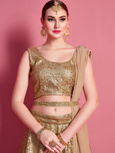 Load image into Gallery viewer, Golden Soft Net Semi Stitched Lehenga With Unstitched Blouse Clothsvilla