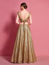 Load image into Gallery viewer, Golden Soft Net Semi Stitched Lehenga With Unstitched Blouse Clothsvilla