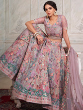 Load image into Gallery viewer, Women&#39;s Lilac Net  Semi stitched Lehenga With Unstitched Blouse Clothsvilla