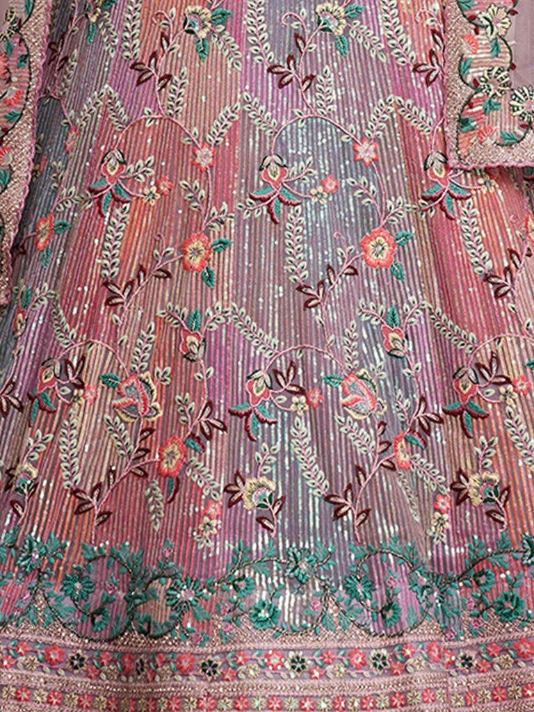 Women's Lilac Net  Semi stitched Lehenga With Unstitched Blouse Clothsvilla
