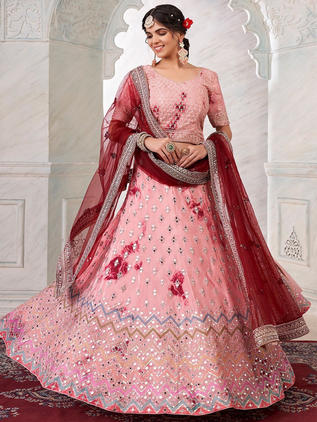 Women's Peach Silk  Semi stitched Lehenga With Unstitched Blouse Clothsvilla