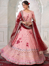 Load image into Gallery viewer, Women&#39;s Peach Silk  Semi stitched Lehenga With Unstitched Blouse Clothsvilla