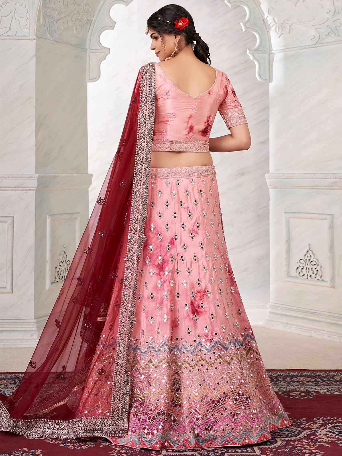 Women's Peach Silk  Semi stitched Lehenga With Unstitched Blouse Clothsvilla