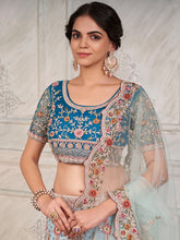 Load image into Gallery viewer, Women&#39;s Blue Net  Semi stitched Lehenga With Unstitched Blouse Clothsvilla
