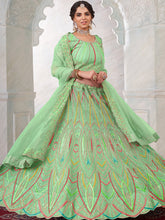 Load image into Gallery viewer, Women&#39;s Green Net Semi stitched Lehenga With Unstitched Blouse Clothsvilla