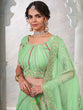 Load image into Gallery viewer, Women's Green Net Semi stitched Lehenga With Unstitched Blouse Clothsvilla
