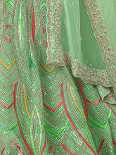 Load image into Gallery viewer, Women&#39;s Green Net Semi stitched Lehenga With Unstitched Blouse Clothsvilla