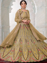 Load image into Gallery viewer, Women&#39;s Olive Net Semi stitched Lehenga With Unstitched Blouse Clothsvilla