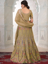 Load image into Gallery viewer, Women&#39;s Olive Net Semi stitched Lehenga With Unstitched Blouse Clothsvilla