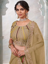 Load image into Gallery viewer, Women&#39;s Olive Net Semi stitched Lehenga With Unstitched Blouse Clothsvilla