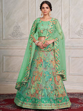 Load image into Gallery viewer, Women&#39;s Green Net Semi stitched Lehenga With Unstitched Blouse Clothsvilla