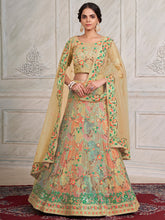 Load image into Gallery viewer, Women&#39;s Beige Net Semi stitched Lehenga With Unstitched Blouse Clothsvilla