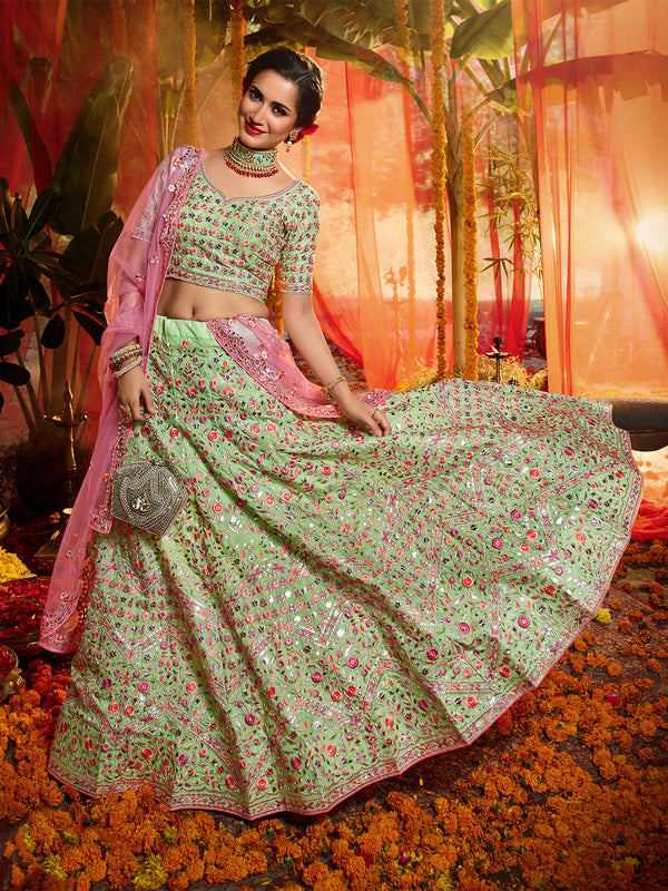 Green Sequins  Sassy Semi Stitched Lehenga With  Unstitched Blouse Clothsvilla