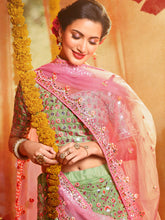 Load image into Gallery viewer, Green Sequins  Sassy Semi Stitched Lehenga With  Unstitched Blouse Clothsvilla