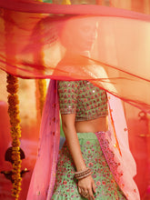 Load image into Gallery viewer, Green Sequins  Sassy Semi Stitched Lehenga With  Unstitched Blouse Clothsvilla