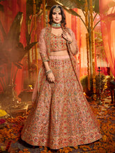 Load image into Gallery viewer, Peach  Soft Net Seqins Semi Stitched Lehenga With  Unstitched Blouse Clothsvilla