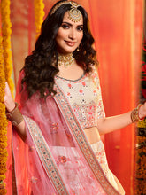 Load image into Gallery viewer, Elegant Off White Semi Stitched Lehenga With  Unstitched Blouse Clothsvilla