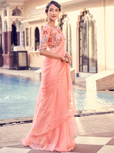 Load image into Gallery viewer, Peach Organza Solid Saree With Blouse Piece Clothsvilla