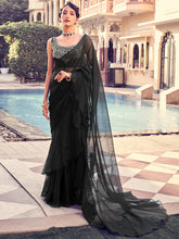 Load image into Gallery viewer, Black Organza Solid Saree With Blouse Piece Clothsvilla