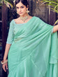 Load image into Gallery viewer, Sea Green Organza Solid Saree With Blouse Piece Clothsvilla