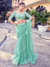 Load image into Gallery viewer, Sea Green Organza Solid Saree With Blouse Piece Clothsvilla