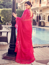 Load image into Gallery viewer, Pink Organza Solid Saree With Blouse Piece Clothsvilla