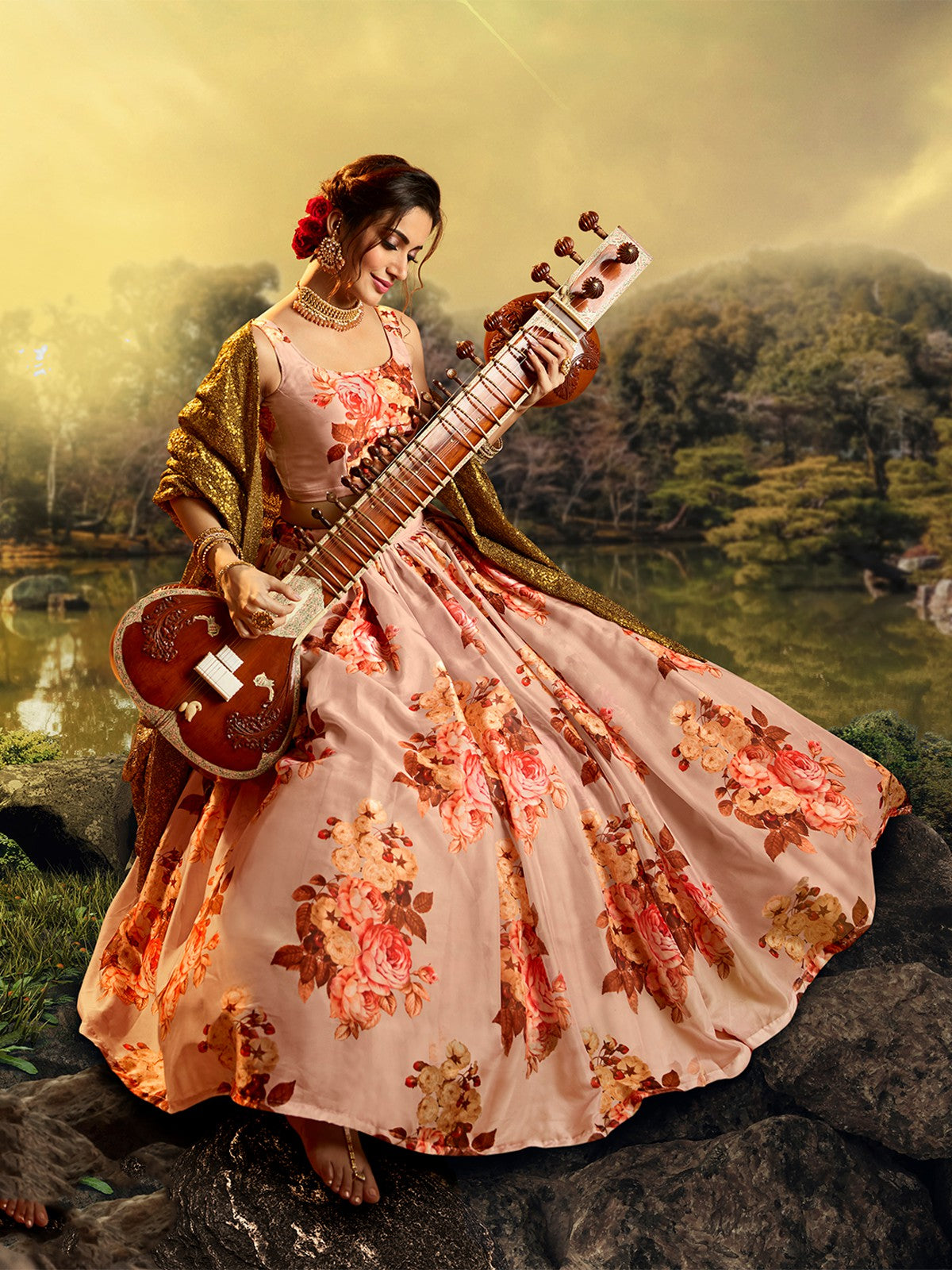 Beautiful Peach Semi Stitched Lehenga With  Unstitched Blouse Clothsvilla