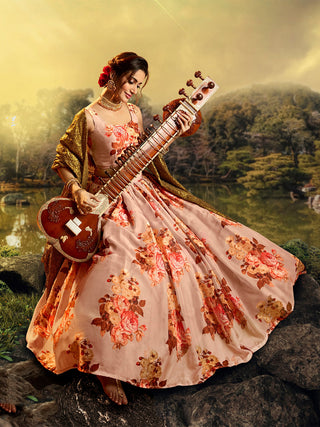 Beautiful Peach Semi Stitched Lehenga With  Unstitched Blouse Clothsvilla