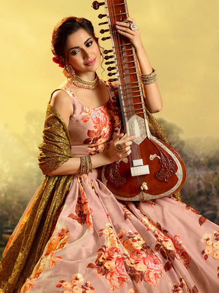 Beautiful Peach Semi Stitched Lehenga With  Unstitched Blouse Clothsvilla