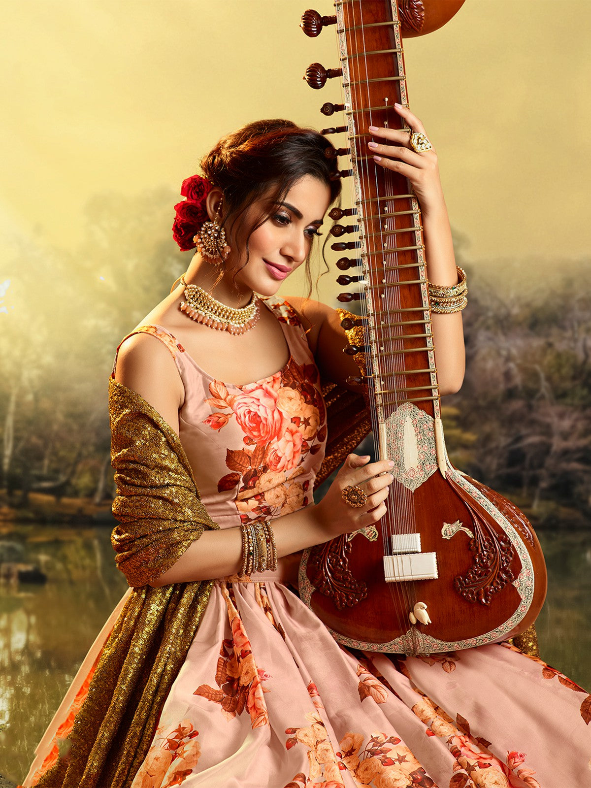Beautiful Peach Semi Stitched Lehenga With  Unstitched Blouse Clothsvilla