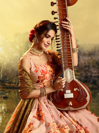 Beautiful Peach Semi Stitched Lehenga With  Unstitched Blouse Clothsvilla