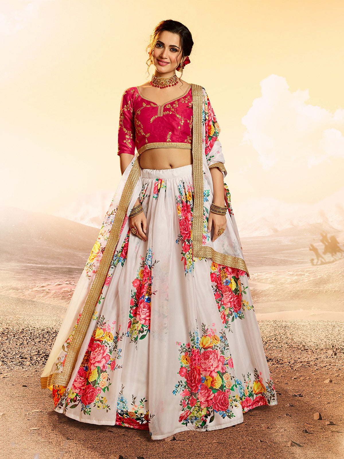 Designer White Semi Stitched Lehenga With  Unstitched Blouse Clothsvilla