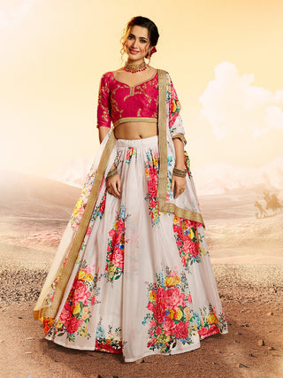 Designer White Semi Stitched Lehenga With  Unstitched Blouse Clothsvilla