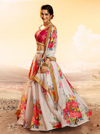 Designer White Semi Stitched Lehenga With  Unstitched Blouse Clothsvilla