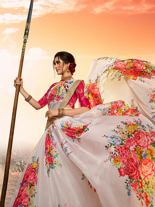 Designer White Semi Stitched Lehenga With  Unstitched Blouse Clothsvilla